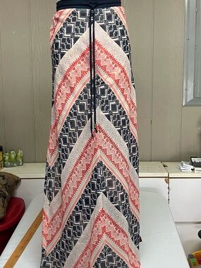 HeartSoul Chevron Maxi Skirt in Coral, Navy, and Cream
